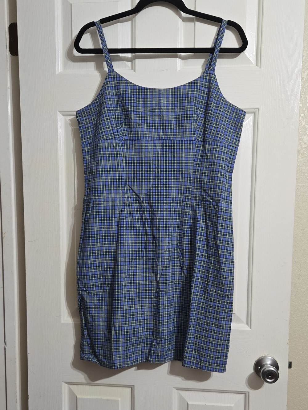 Plaid Blue Spaghetti-Strap Mini Dress